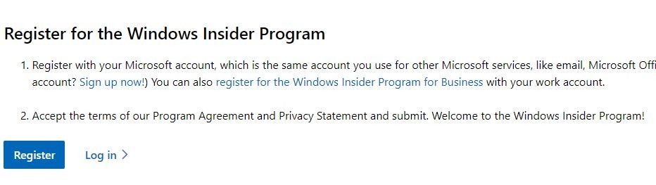 register for window insider